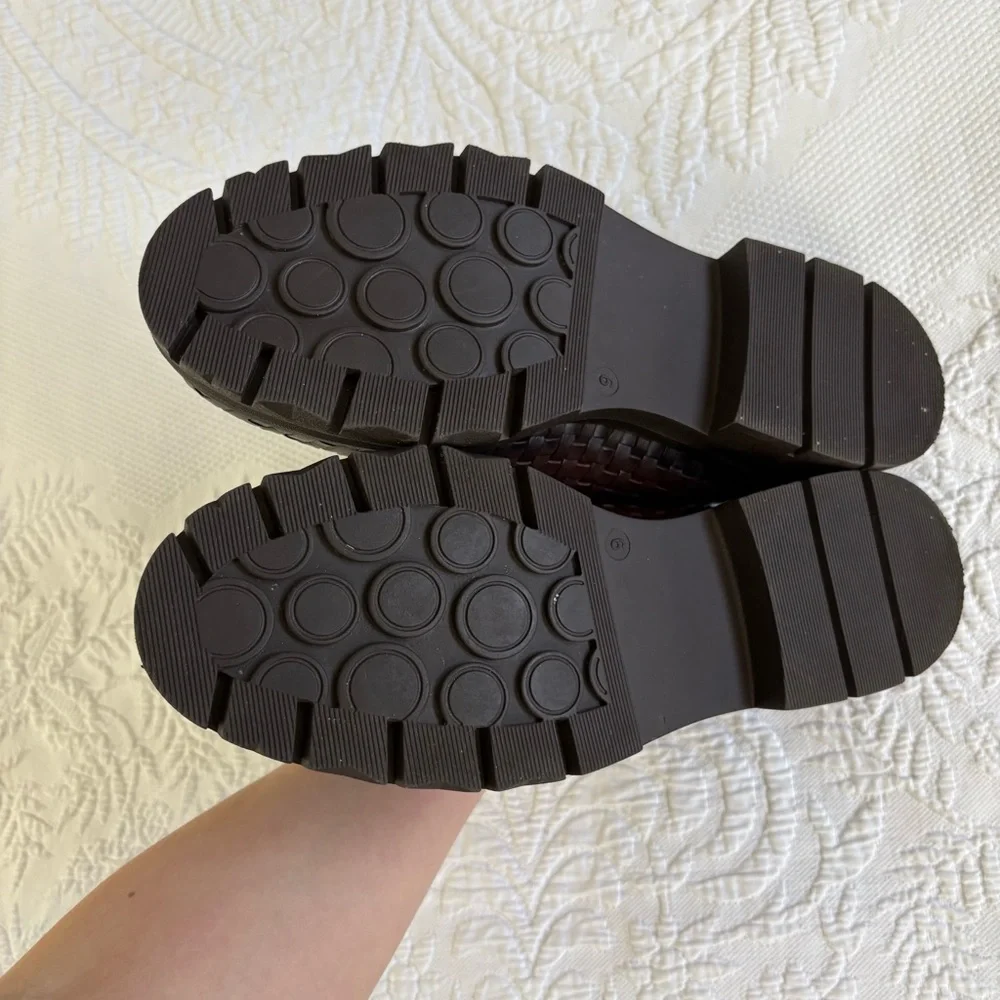 Vintage Foundry Clotilde chunky loafer Women’s 9 brown leather woven platform - Picture 5 of 16